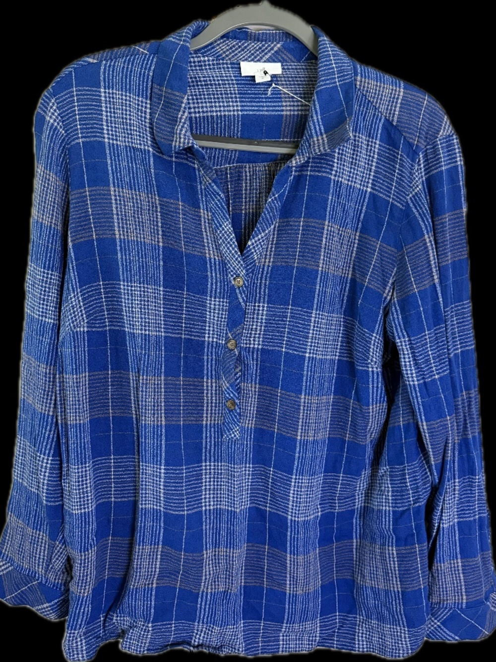 J.Jill Blue Plaid Popover Shirt — Soft Flannel, XL